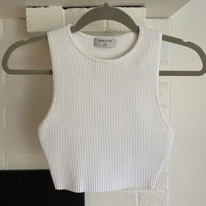 Babaton White Sleeveless Ribbed Top